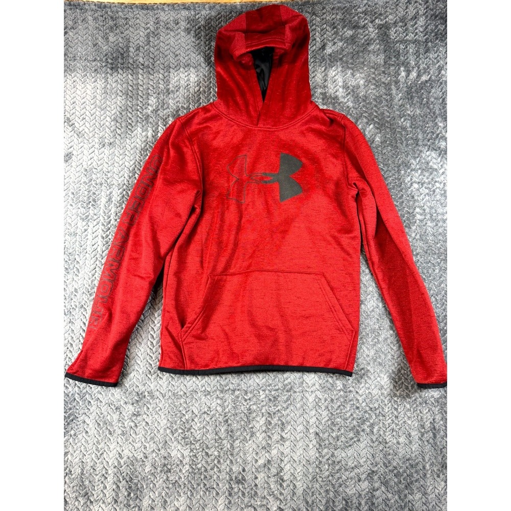 Under Armour Coldgear Loose Fit Hoodie Boys Youth YXL Red Fleece Lined Athletic